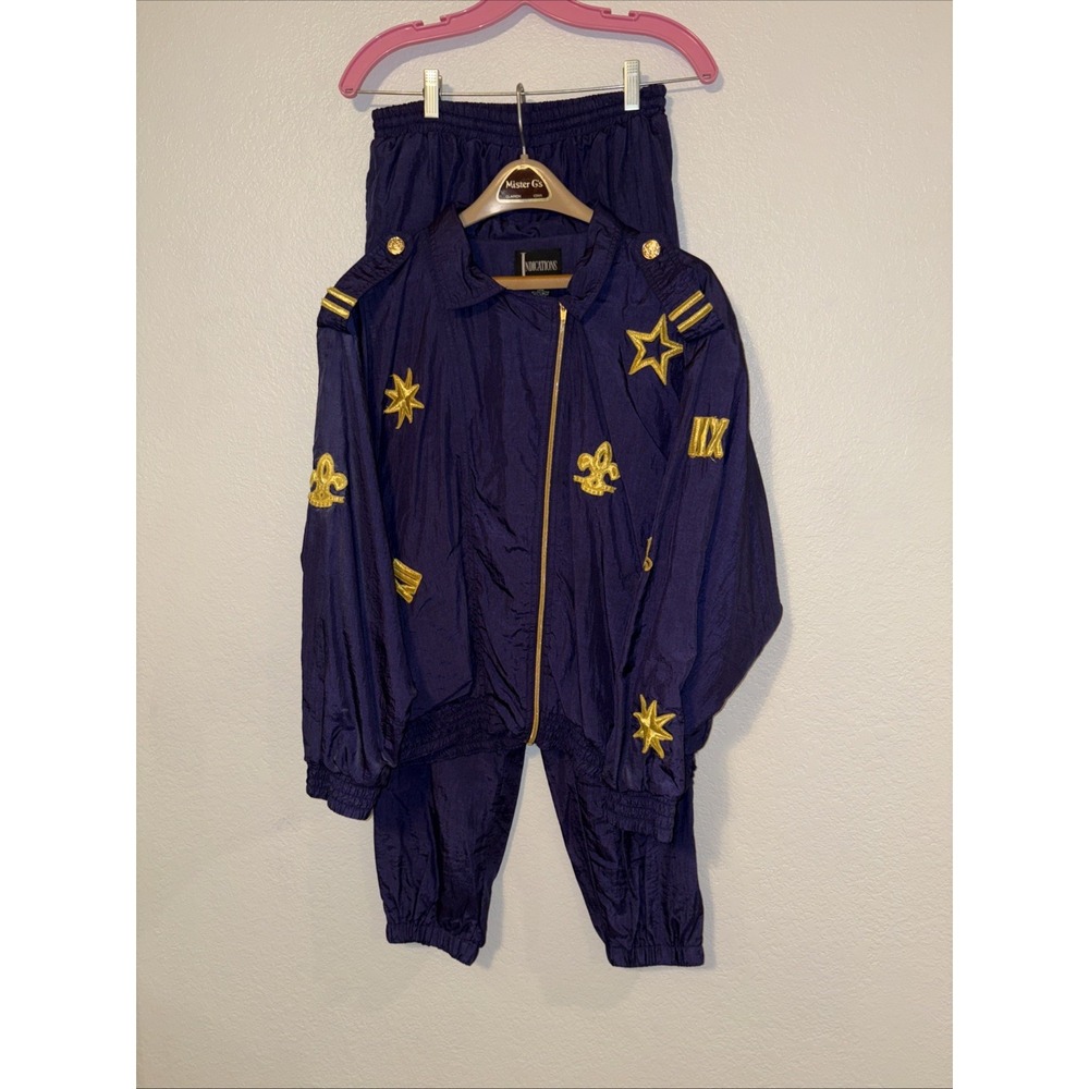 2 piece windbreaker/tracksuit "Indications" brand Size L  purple - gold - 1990's